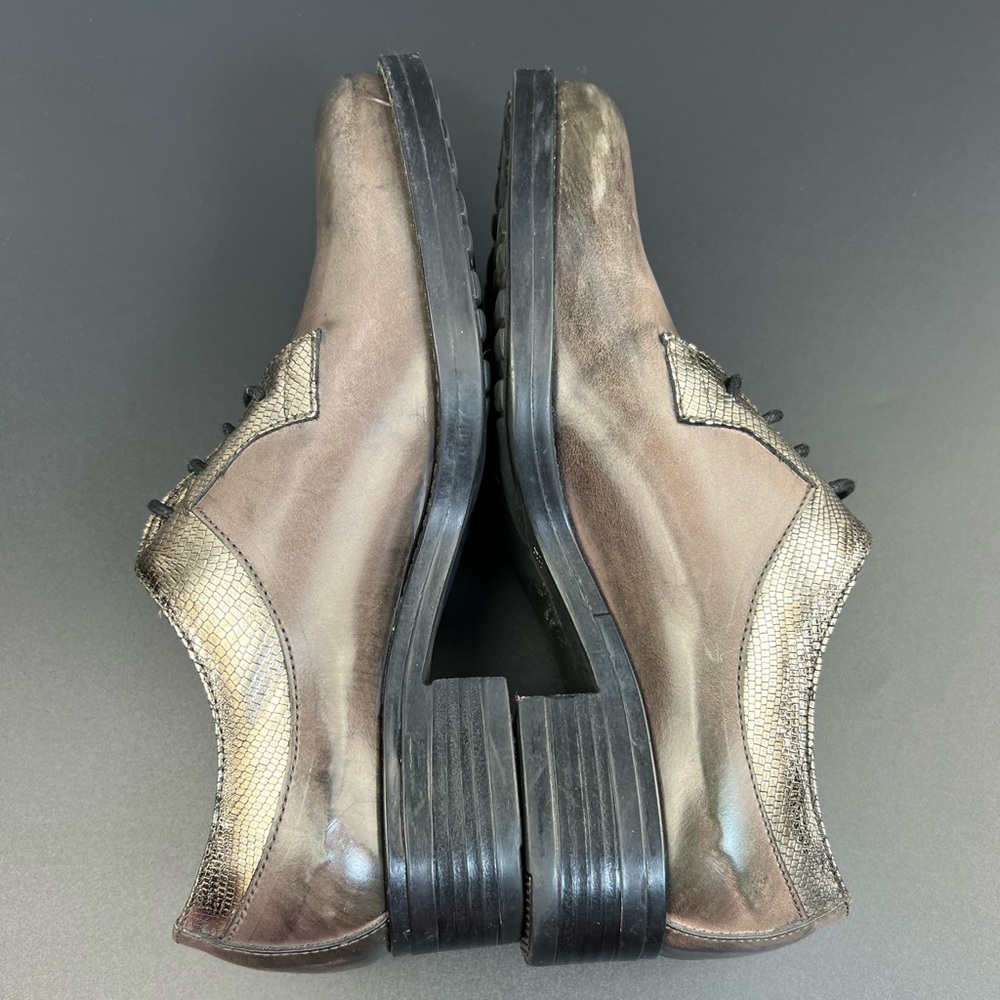 Lavorazione Artigiana Avitto Leather Oxford Shoe Metallic Snake Print Block Heel - Picture 9 of 15